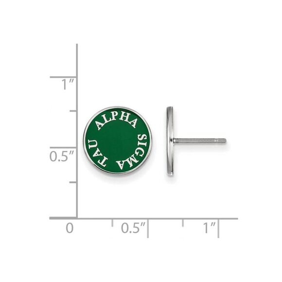 Sterling Silver Alpha Sigma Tau Enamel Disc Post Earrings - Picture 2 of 3